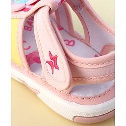 Cute Walk by Babyhug Velcro Closure Musical Sandal With Floral Applique & Checks - Pink