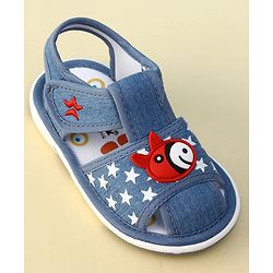 Cute Walk by Babyhug Velcro Closure Musical Sandal With Star Print & Fish Applique - Blue