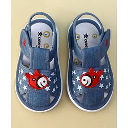 Cute Walk by Babyhug Velcro Closure Musical Sandal With Star Print & Fish Applique - Blue