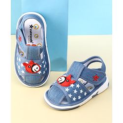 Cute Walk by Babyhug Velcro Closure Musical Sandal With Star Print & Fish Applique - Blue