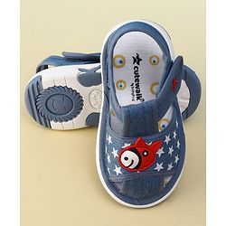 Cute Walk by Babyhug Velcro Closure Musical Sandal With Star Print & Fish Applique - Blue