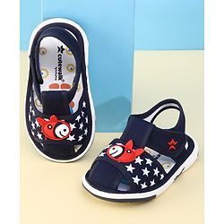 Cute Walk by Babyhug Velcro Closure Musical Sandal With Star Print & Fish Applique - Blue