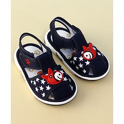 Cute Walk by Babyhug Velcro Closure Musical Sandal With Star Print & Fish Applique - Blue