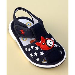 Cute Walk by Babyhug Velcro Closure Musical Sandal With Star Print & Fish Applique - Blue