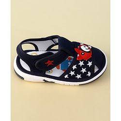 Cute Walk by Babyhug Velcro Closure Musical Sandal With Star Print & Fish Applique - Blue