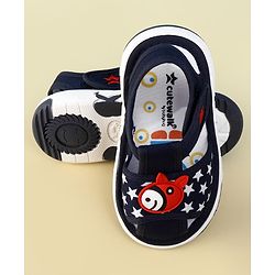 Cute Walk by Babyhug Velcro Closure Musical Sandal With Star Print & Fish Applique - Blue