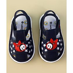 Cute Walk by Babyhug Velcro Closure Musical Sandal With Star Print & Fish Applique - Blue