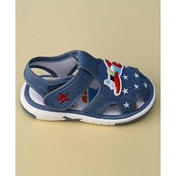 Cute Walk by Babyhug Velcro Closure Musical Sandal With Star  Print & Aeroplane Applique - Blue