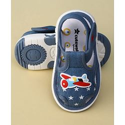 Cute Walk by Babyhug Velcro Closure Musical Sandal With Star  Print & Aeroplane Applique - Blue