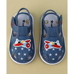 Cute Walk by Babyhug Velcro Closure Musical Sandal With Star  Print & Aeroplane Applique - Blue