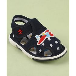 Cute Walk by Babyhug Velcro Closure Musical Sandal With Star  Print & Aeroplane Applique - Blue