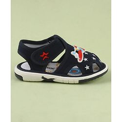 Cute Walk by Babyhug Velcro Closure Musical Sandal With Star  Print & Aeroplane Applique - Blue