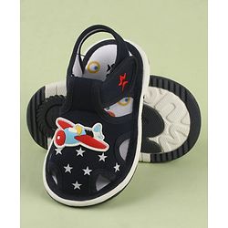 Cute Walk by Babyhug Velcro Closure Musical Sandal With Star  Print & Aeroplane Applique - Blue