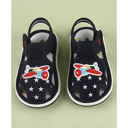 Cute Walk by Babyhug Velcro Closure Musical Sandal With Star  Print & Aeroplane Applique - Blue