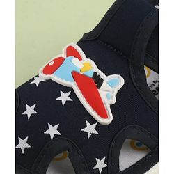 Cute Walk by Babyhug Velcro Closure Musical Sandal With Star  Print & Aeroplane Applique - Blue