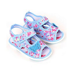 Cute Walk by Babyhug Velcro Closure Musical Sandal With Butterfly Applique - Blue