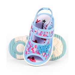 Cute Walk by Babyhug Velcro Closure Musical Sandal With Butterfly Applique - Blue