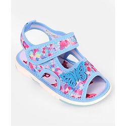 Cute Walk by Babyhug Velcro Closure Musical Sandal With Butterfly Applique - Blue