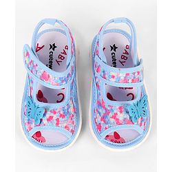 Cute Walk by Babyhug Velcro Closure Musical Sandal With Butterfly Applique - Blue