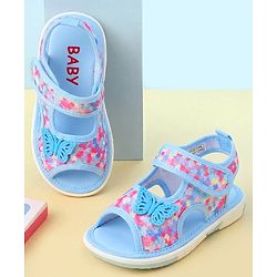 Cute Walk by Babyhug Velcro Closure Musical Sandal With Butterfly Applique - Blue