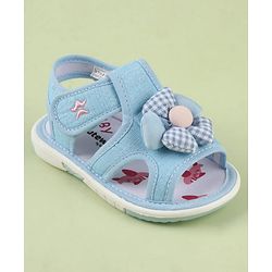 Cute Walk by Babyhug Velcro Closure Musical Sandal With Floral Applique - Light Blue