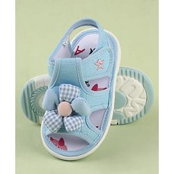 Cute Walk by Babyhug Velcro Closure Musical Sandal With Floral Applique - Light Blue