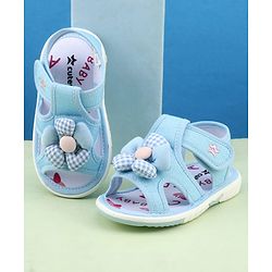 Cute Walk by Babyhug Velcro Closure Musical Sandal With Floral Applique - Light Blue