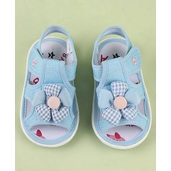 Cute Walk by Babyhug Velcro Closure Musical Sandal With Floral Applique - Light Blue