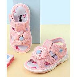Cute Walk by Babyhug Velcro Closure Musical Sandal With Floral Applique - Light Blue