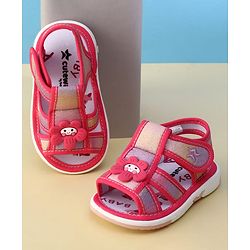 Cute Walk by Babyhug Velcro Closure Glitter Printed Musical Sandal With Floral Applique - Fuchsia