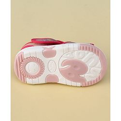 Cute Walk by Babyhug Velcro Closure Glitter Printed Musical Sandal With Floral Applique - Fuchsia