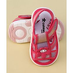 Cute Walk by Babyhug Velcro Closure Glitter Printed Musical Sandal With Floral Applique - Fuchsia