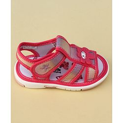 Cute Walk by Babyhug Velcro Closure Glitter Printed Musical Sandal With Floral Applique - Fuchsia