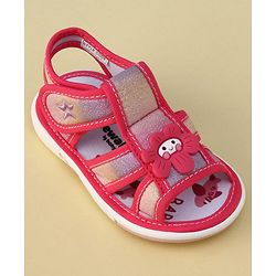 Cute Walk by Babyhug Velcro Closure Glitter Printed Musical Sandal With Floral Applique - Fuchsia