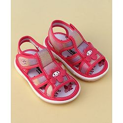 Cute Walk by Babyhug Velcro Closure Glitter Printed Musical Sandal With Floral Applique - Fuchsia