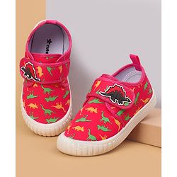 Cute Walk by Babyhug Velcro Closure Dino Printed Casual Shoes - Dark Pink