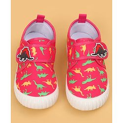 Cute Walk by Babyhug Velcro Closure Dino Printed Casual Shoes - Dark Pink