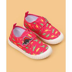 Cute Walk by Babyhug Velcro Closure Dino Printed Casual Shoes - Dark Pink