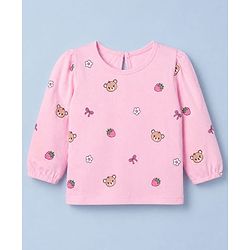Babyhug 100% Cotton Knit Full Sleeves T-Shirts with Bear Print Pack of 3 in White Pink
