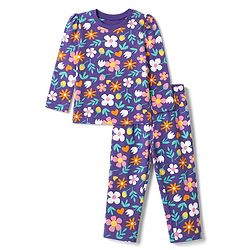 Babyhug 100% Cotton knit Full Sleeves Co-Ords T-Shirt & Pyjama Night Suit with Floral Print - Purple