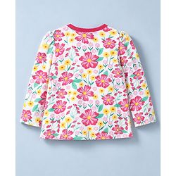 Babyhug 100% Cotton Knit Full Sleeves Co-Ords T-Shirt & Pyjama Night Suit with Floral Print - White