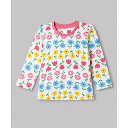 Babyhug 100% Cotton Knit Full Sleeves Co-Ords T-Shirt & Pyjama Night Suit with Floral Print - White