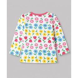 Babyhug 100% Cotton Knit Full Sleeves Co-Ords T-Shirt & Pyjama Night Suit with Floral Print - White