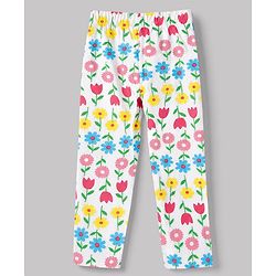 Babyhug 100% Cotton Knit Full Sleeves Co-Ords T-Shirt & Pyjama Night Suit with Floral Print - White