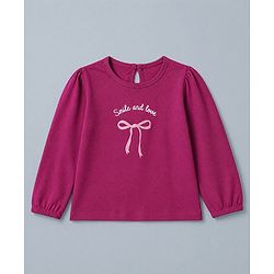 Babyhug 100% Cotton Knit Full Sleeves T-Shirts with Heart Text & Bow Print Pack of 2 - White Dark Pink