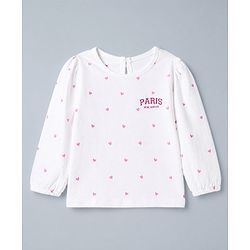 Babyhug 100% Cotton Knit Full Sleeves T-Shirts with Heart Text & Bow Print Pack of 2 - White Dark Pink