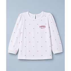 Babyhug 100% Cotton Knit Full Sleeves T-Shirts with Heart Text & Bow Print Pack of 2 - White Dark Pink