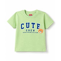 Babyhug 100% Cotton Knit T-Shirt Half Sleeves Bear Print Green 6-9 Months