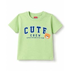 Babyhug 100% Cotton Knit T-Shirt Half Sleeves Bear Print Green 6-9 Months