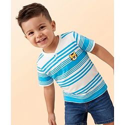 Babyhug 100% Cotton Knit Striped T-Shirt Half Sleeves with Cub Face Print Multi Color 6-9 Months